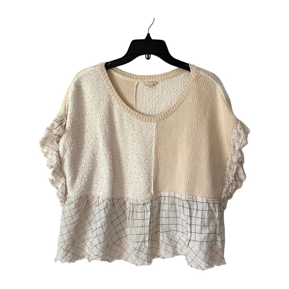 Pilcro Anthropologie Cream Knit Color block top size small